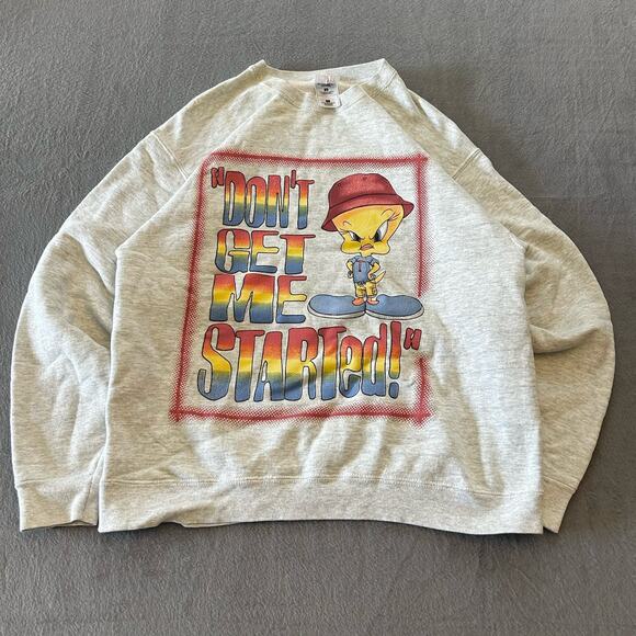 Vintage 90s Looney Tunes Tweety Bird Sweatshirt Large Gray Crewneck - Picture 1 of 6